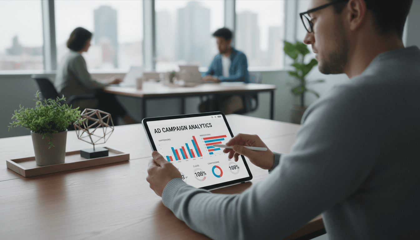 Marketing consultant reviewing performance metrics