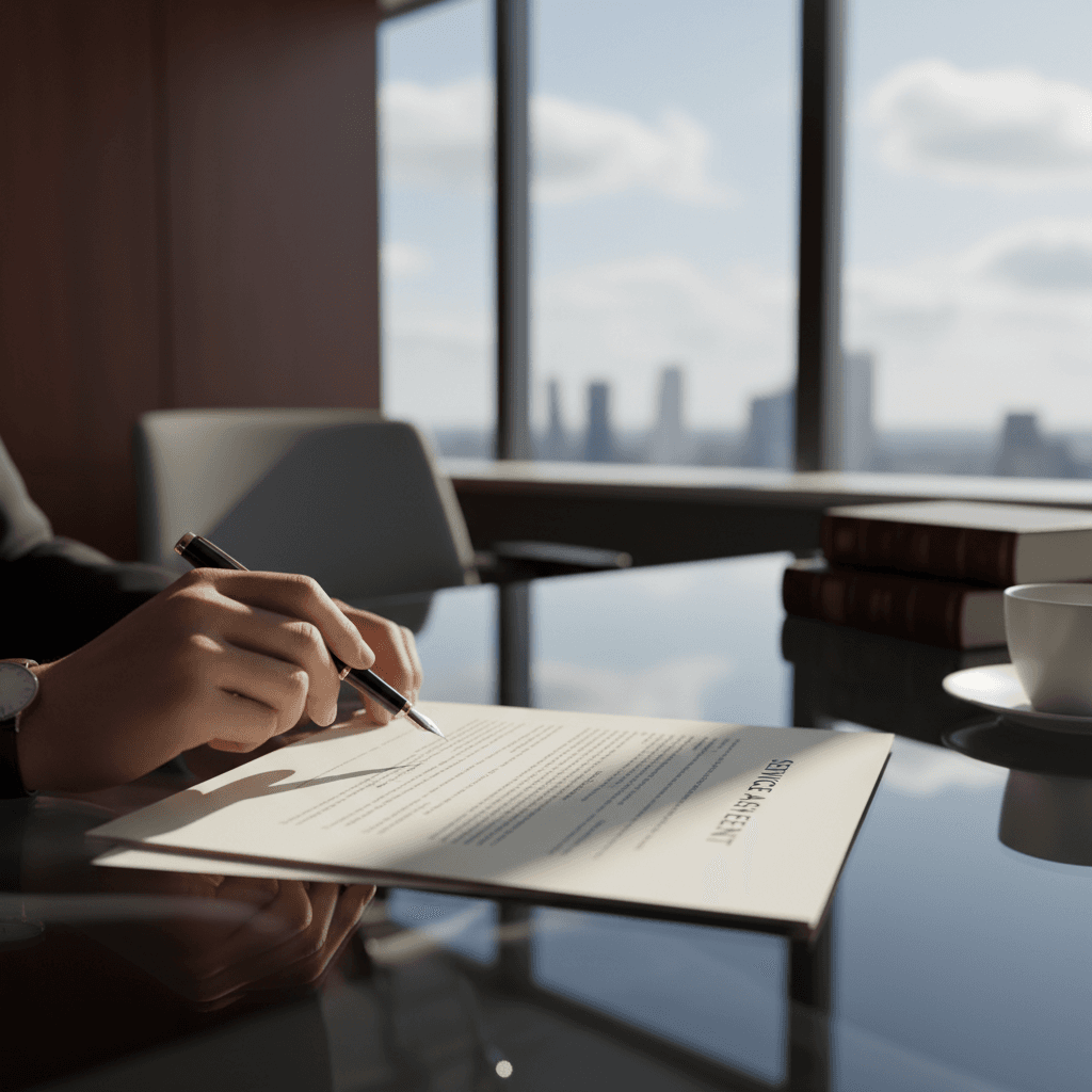 Legal documents and a gavel on a clean desk in a bright law office
